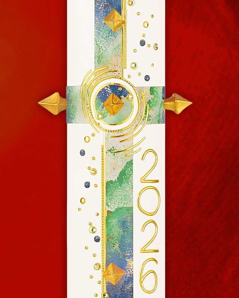 Osterkerze 600 x 70 mm "Creatio" blau, grün marmoriert